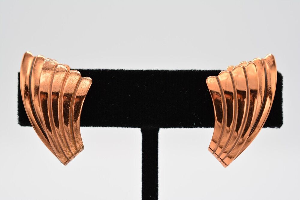 Copper Bell Vintage Clip On Earrings Chunky Signed Retro Tribal 60s 1960s BinAR